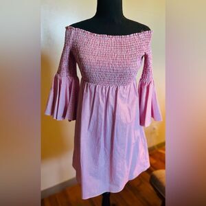 Gianni Bini Small Pink/Red and Cream Striped Smocked Strapless Dress